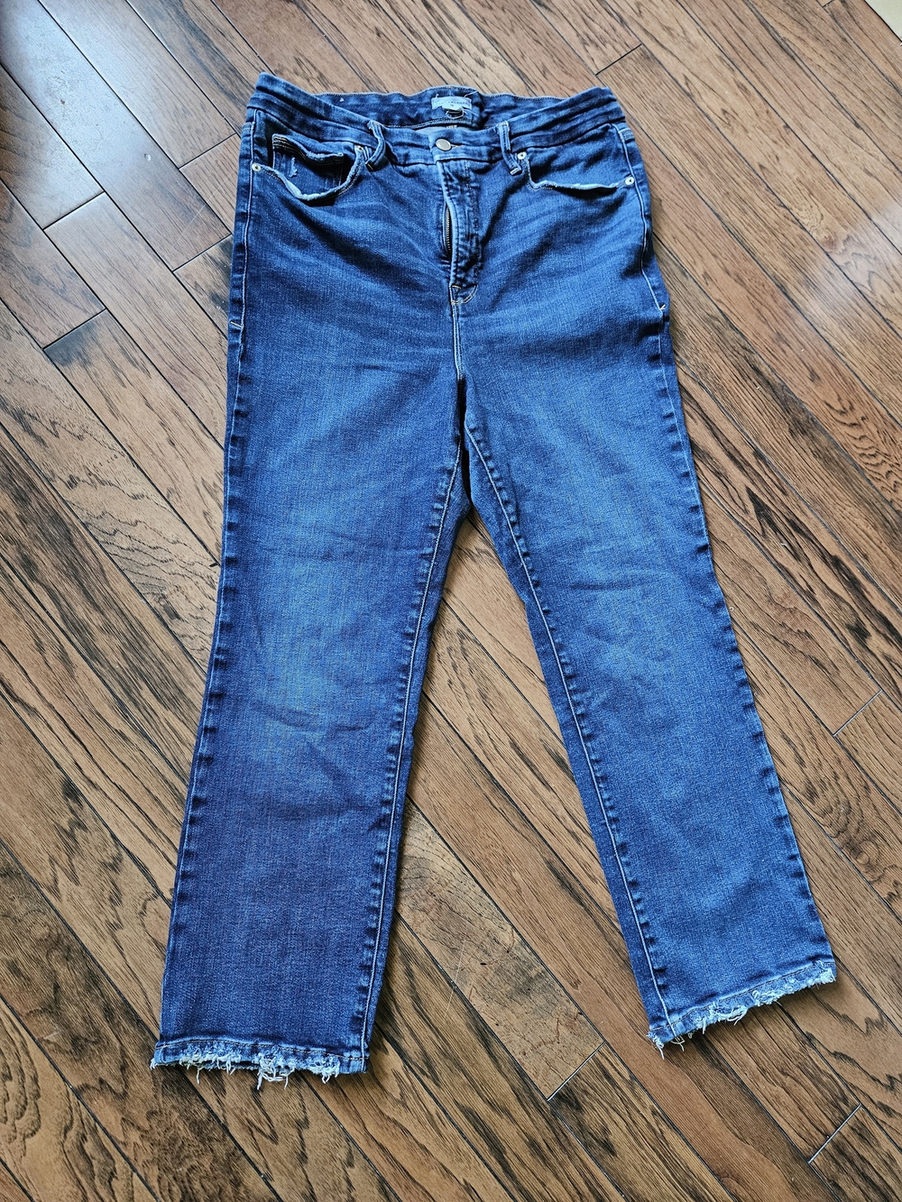 Good American Blue Straight-Leg Jeans with Frayed Hem